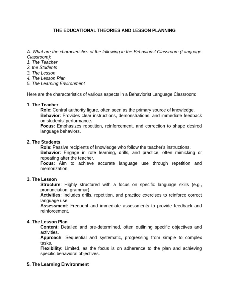 The Educational Theories and Lesson Planning | PDF | Learning | Part Of ...