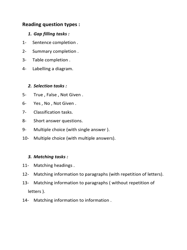 Types of Reading Questions Explained | PDF