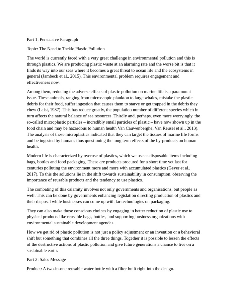 Combatting Plastic Pollution Now | PDF | Plastic | Nature