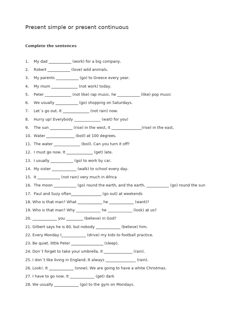 Present Simple or Present Continuous Grammar Drills | PDF