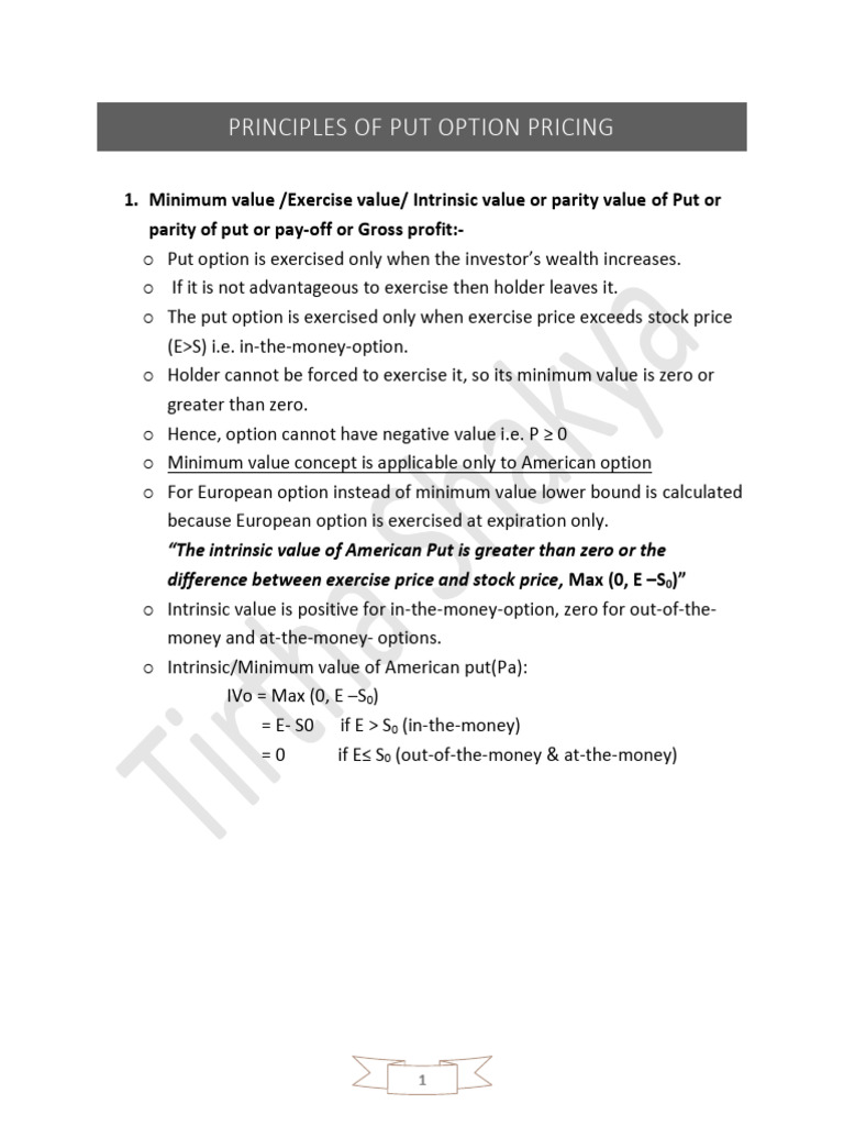 Principles of Put Option Pricing | PDF | Put Option | Option (Finance)