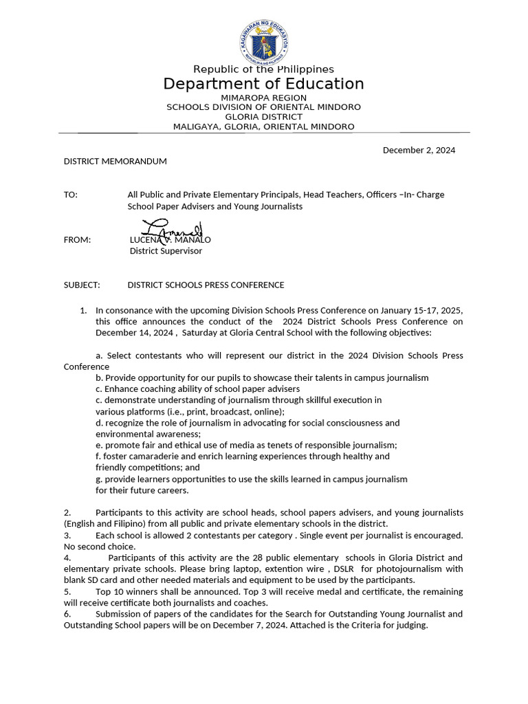 2024 District Schools Press Conference | PDF | Journalism | Human ...