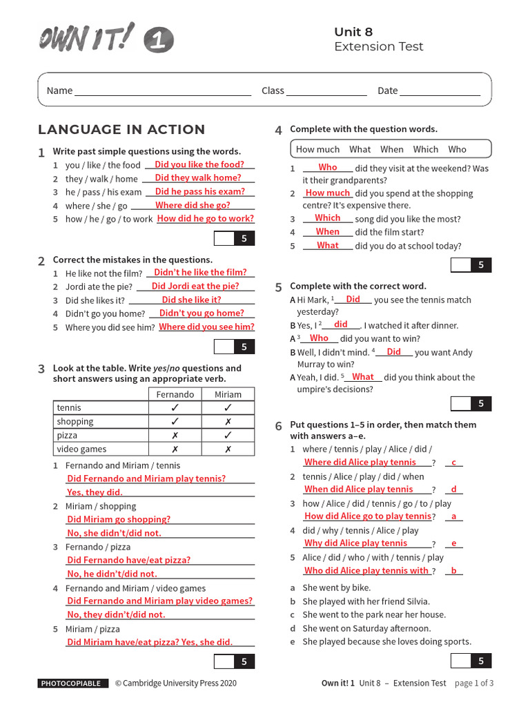 Unit8 Extension Test With Answers | PDF