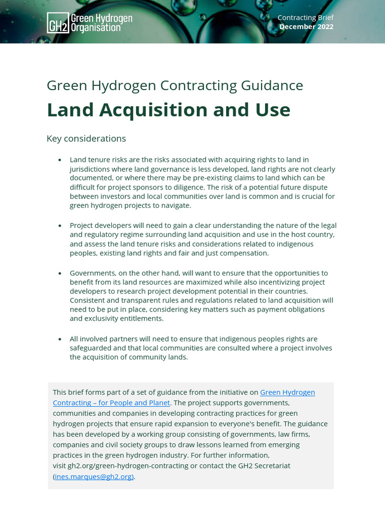 Green Hydrogen Land Acquisition Guide | PDF | Due Diligence | Risk
