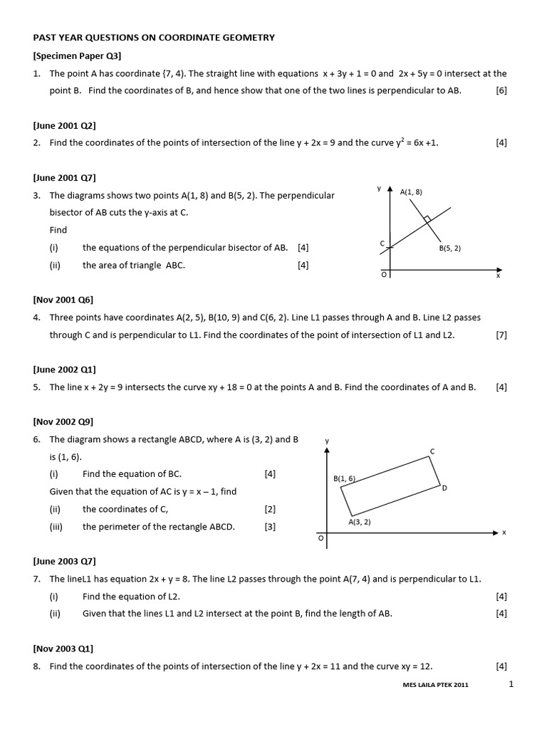 Coordinate Geometry Past Year Questions | PDF | Perpendicular | Rectangle