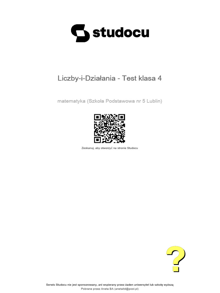 Liczby-i-Działania - Test Klasa 4 - Liczby-I-Dzialania-Test-Klasa-4 | PDF