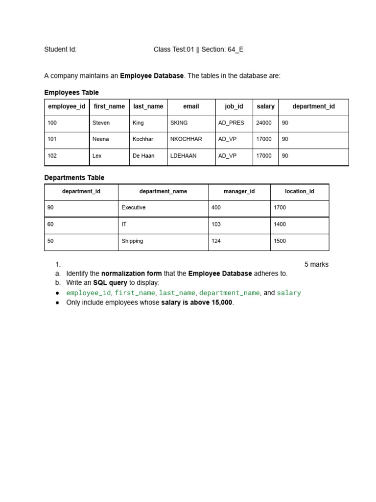 Employee Database Normalization and SQL Queries | PDF