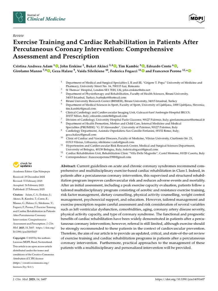 Cardiac Rehab Post-PCI: Exercise Guidelines | PDF | Percutaneous ...
