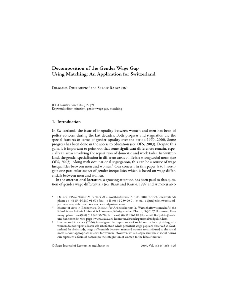 Gender Wage Gap Analysis in Switzerland | PDF | Gender Pay Gap | Labour ...