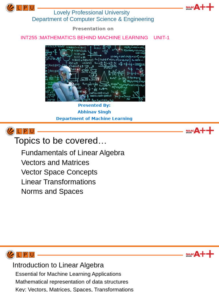 Mathematics for Machine Learning Basics | PDF | Vector Space | Matrix ...