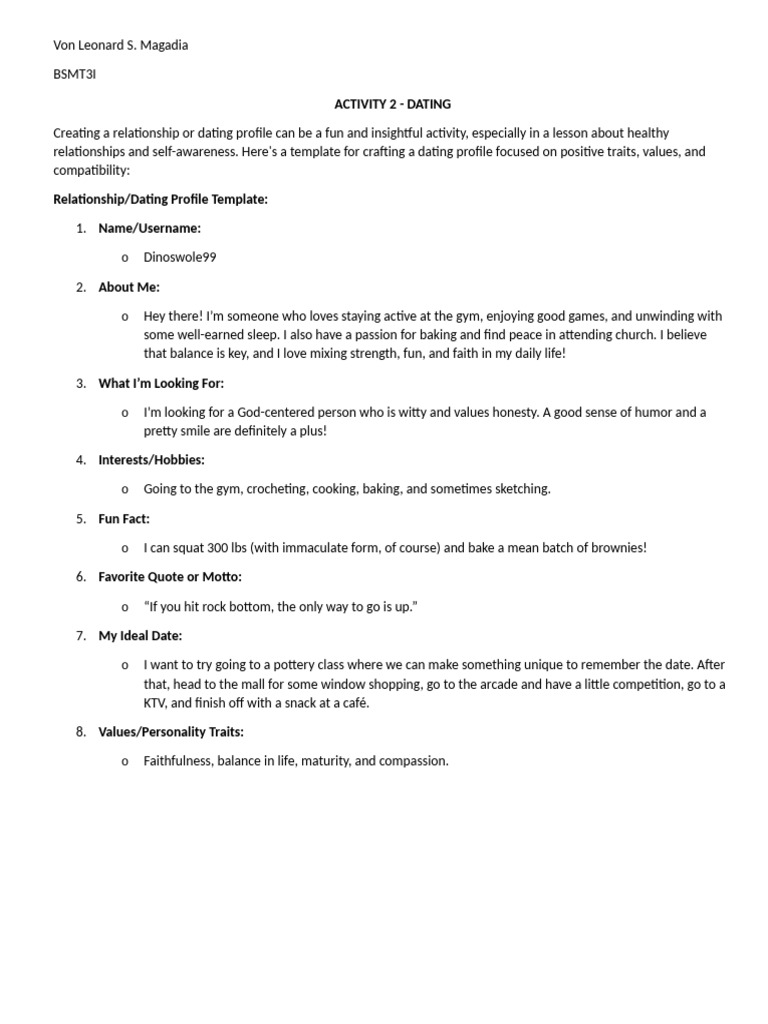 Dating Profile Template for Healthy Relationships | PDF