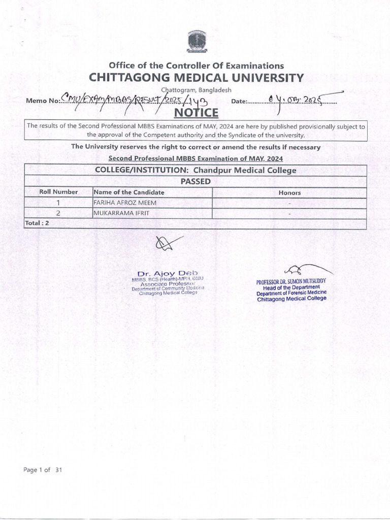 2nd Year MBBS May - 24 Old Curriculum | PDF