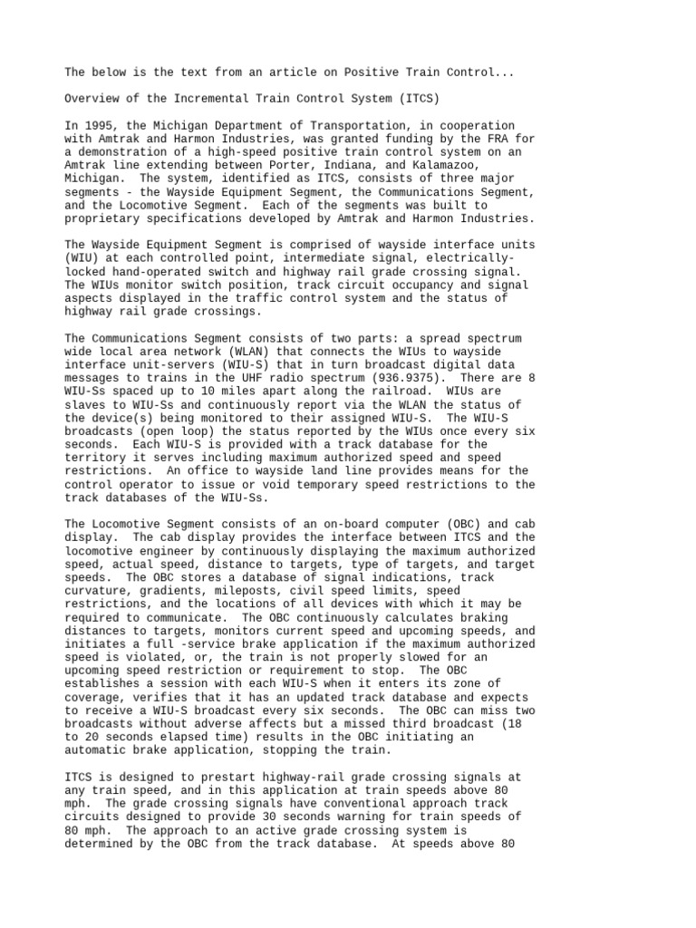 Overview of Incremental Train Control System | PDF | Transport ...