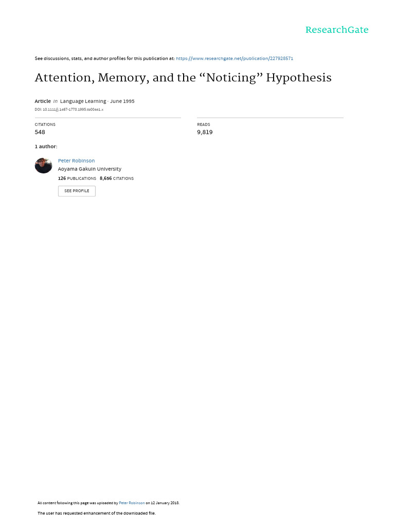 Attention and Memory in Language Learning | PDF