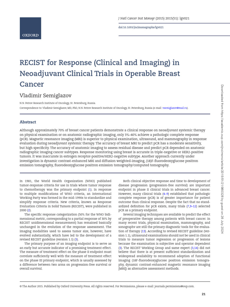 RECIST For Response Clinical and Imaging in Neoadyuvant Clinical | PDF ...