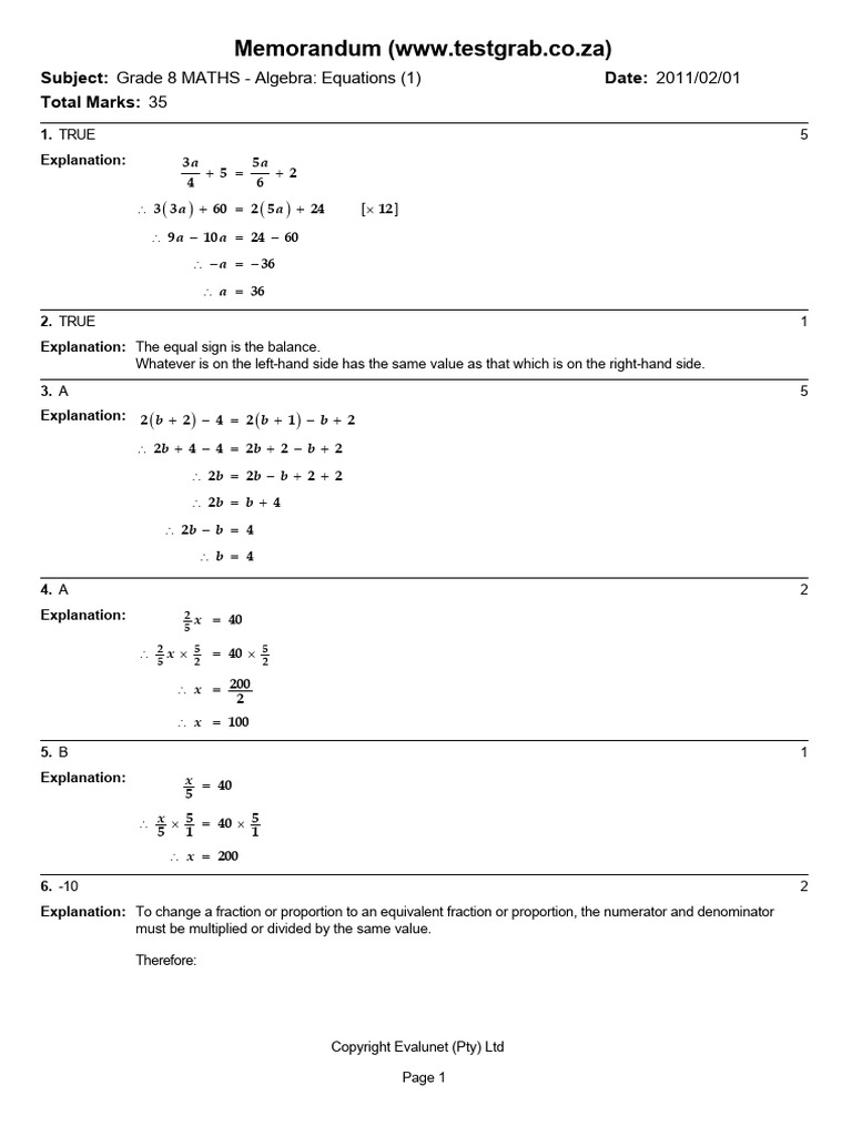Grade 8 Maths Algebra Equations Guide | PDF | Mathematics | Algebra