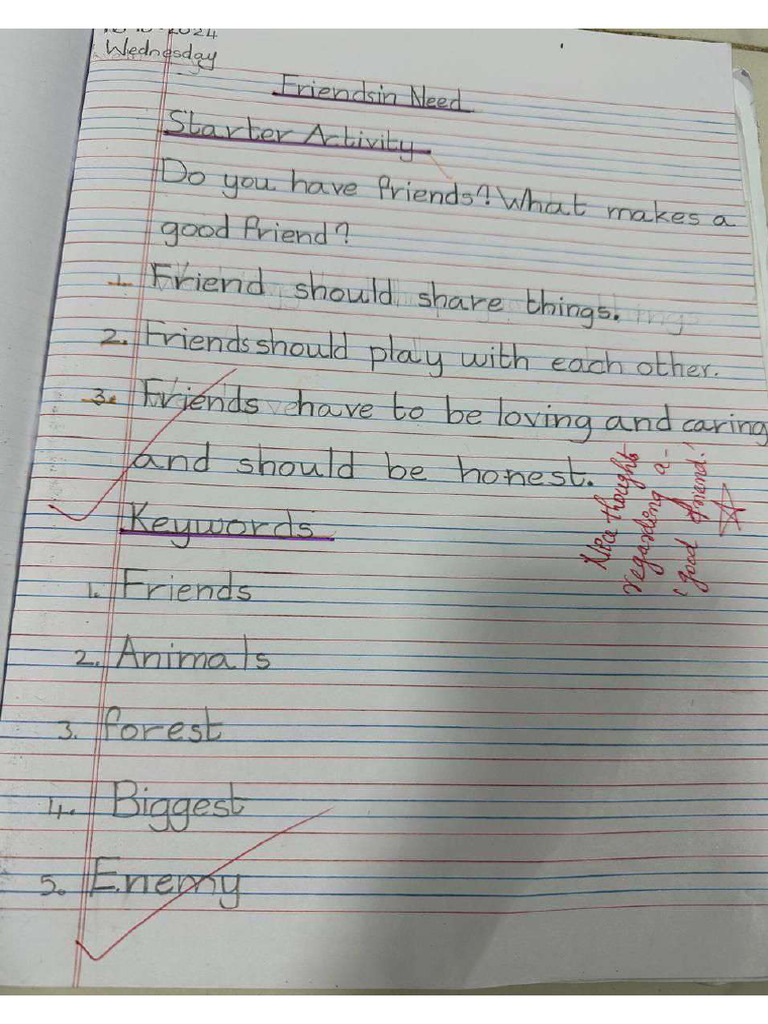 PT2- ENGLISH NOTES FOR EXAM(FRIENDS IN NEED, WHAT ARE GRANDMAS FOR,WHO ...