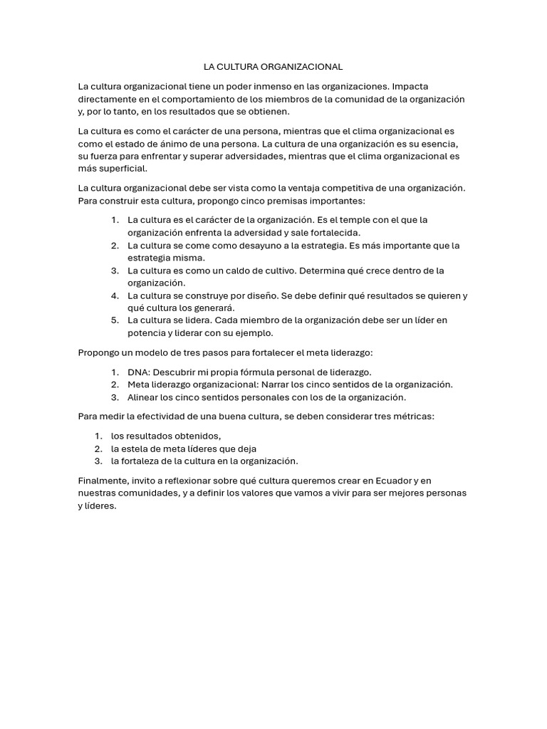 002 La Cultura Organizacional | PDF