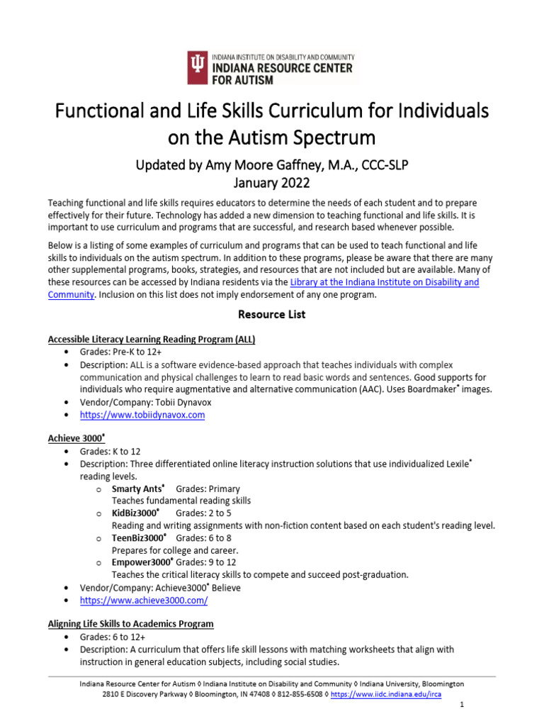Functional and Lifeskills Curriculum | PDF | Phonics | Reading ...