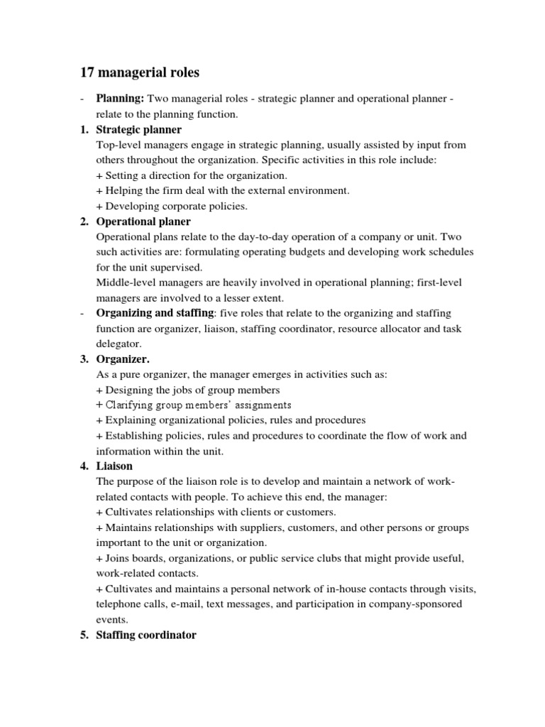 17 Managerial Roles | Employment | Entrepreneurship | Free ...