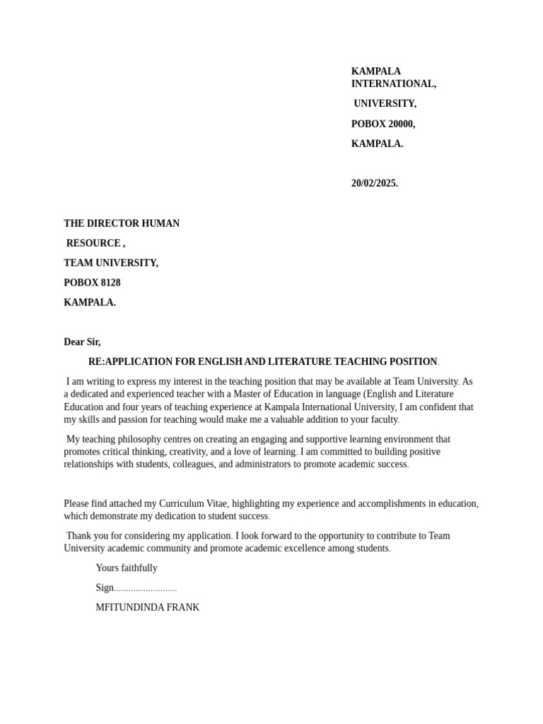 Application for English Teaching Position | PDF