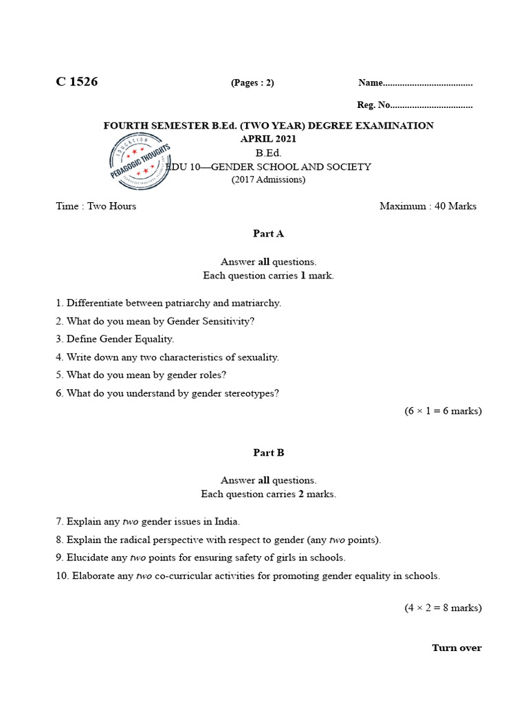 Gender, School, and Society Exam Guide | PDF | Gender | Gender Studies
