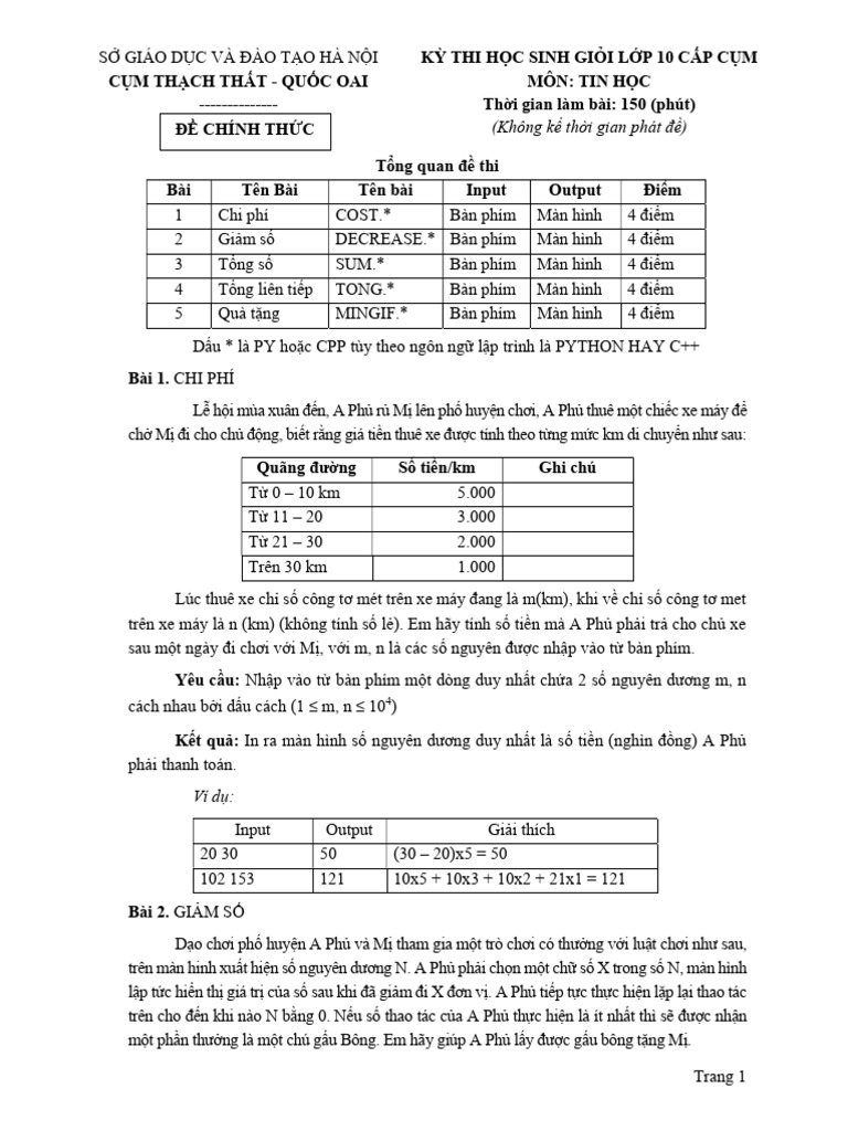 9.Đề thi HSG Tin 10 | PDF