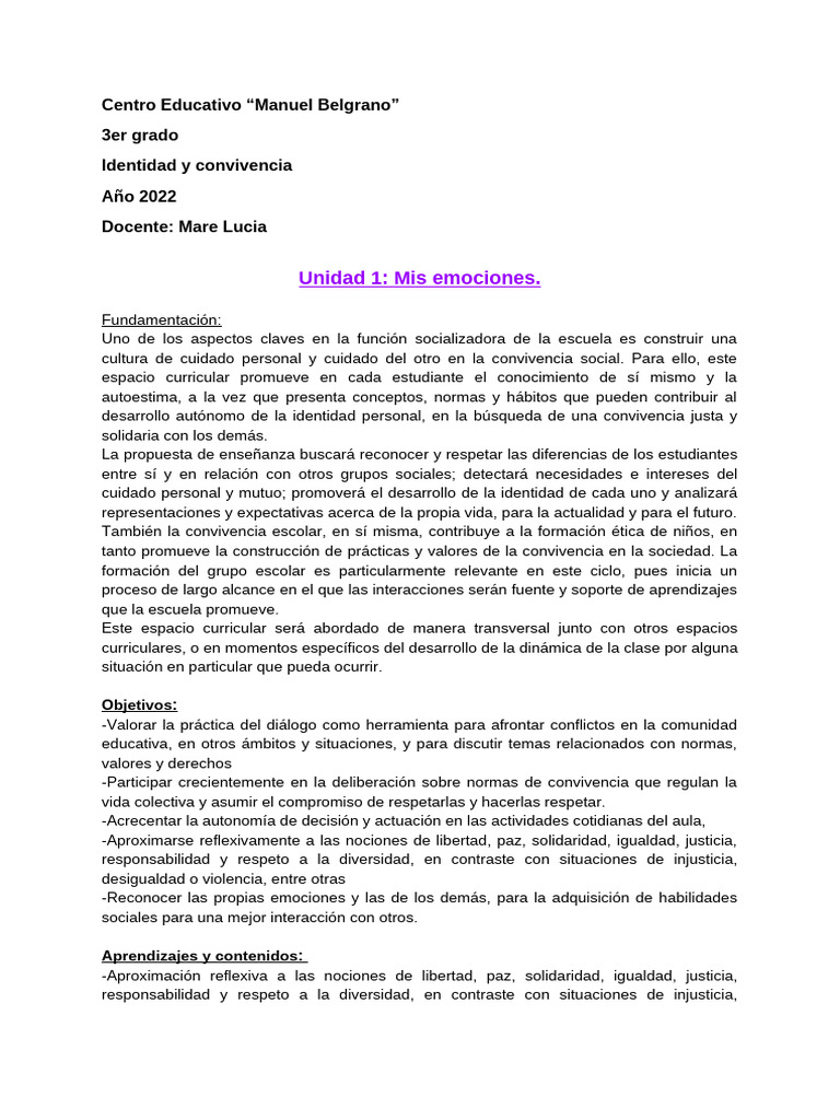 Identidad y Convivencia en 3er Grado | PDF | Enseñando | Escuelas