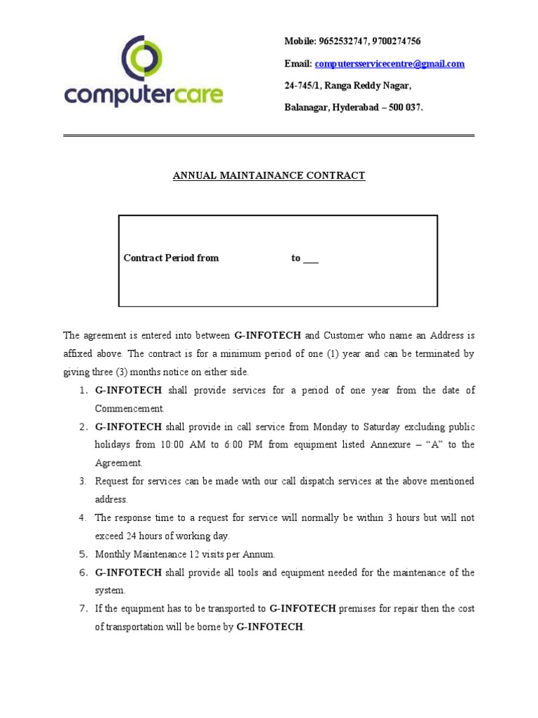Computer Care AMC Format