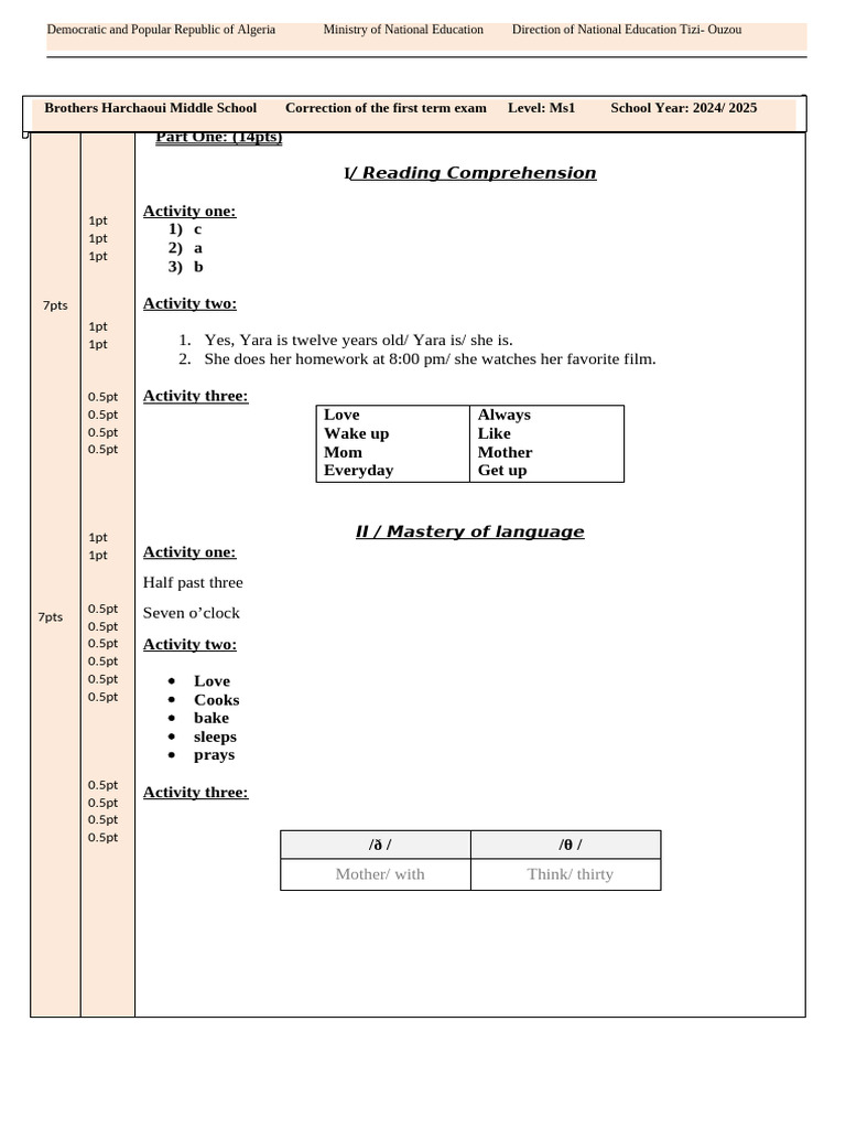 First Term Exam Correction Guide | PDF | Language Mechanics | Syntax