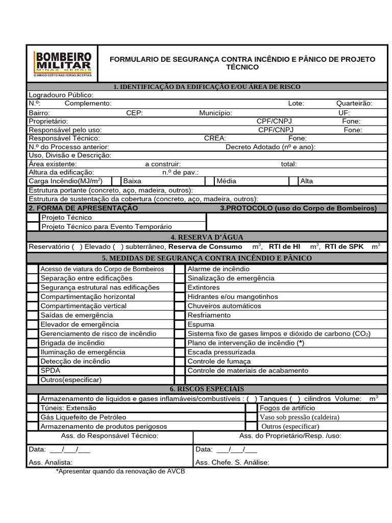 Formulário de Segurança Contra Incêndio | PDF