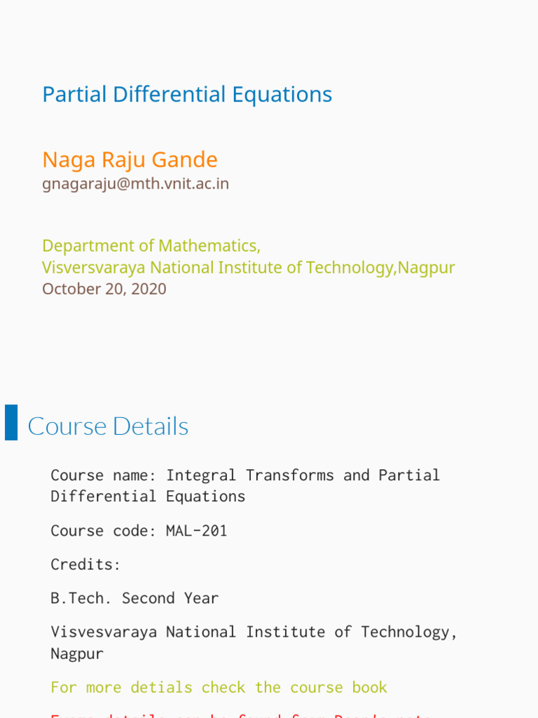 Integral Transforms & PDEs Course Guide | PDF | Partial Differential ...
