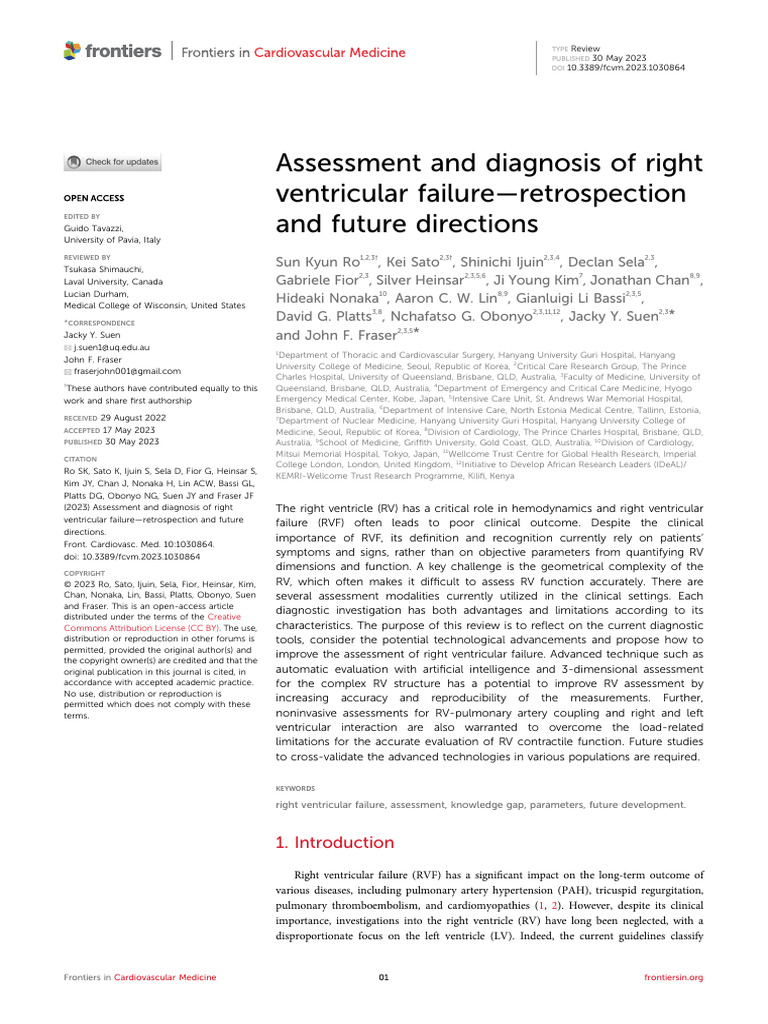 Assessment and Diagnosis of Right Ventricular Failure-Retrospection and ...