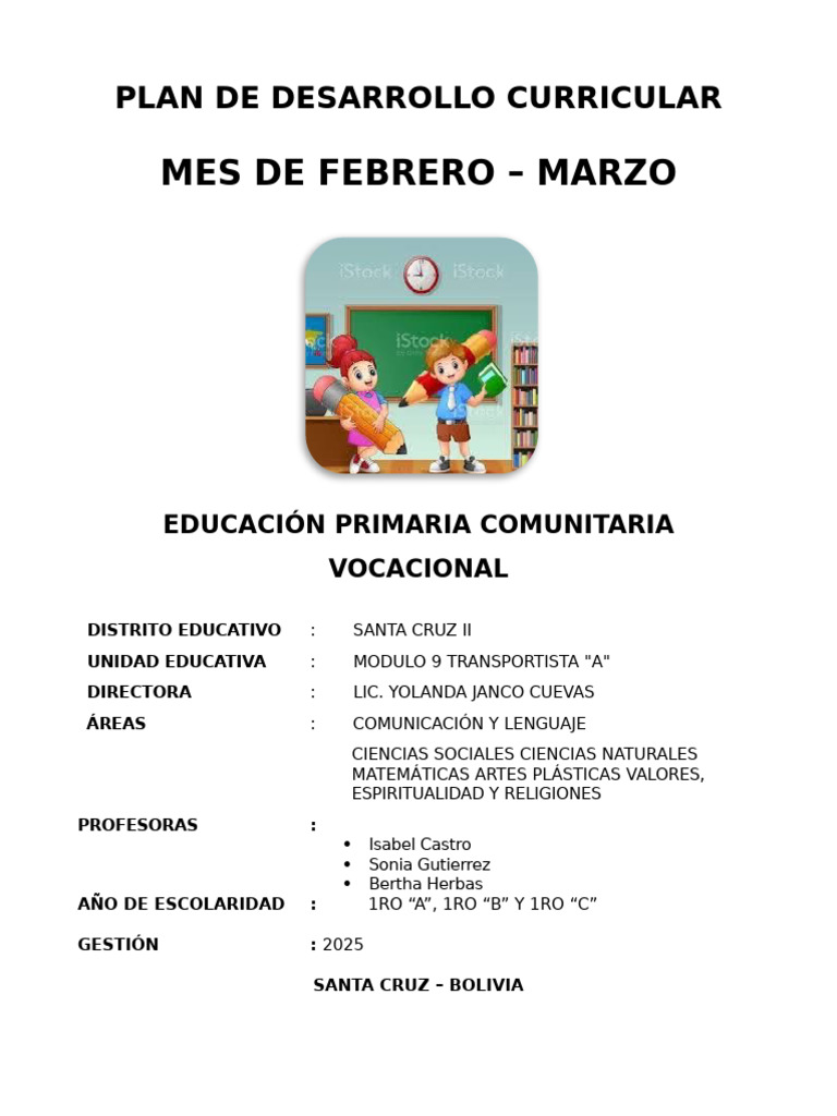 Plan Curricular Primaria 2025 Santa Cruz | PDF | Cognición | Aprendizaje