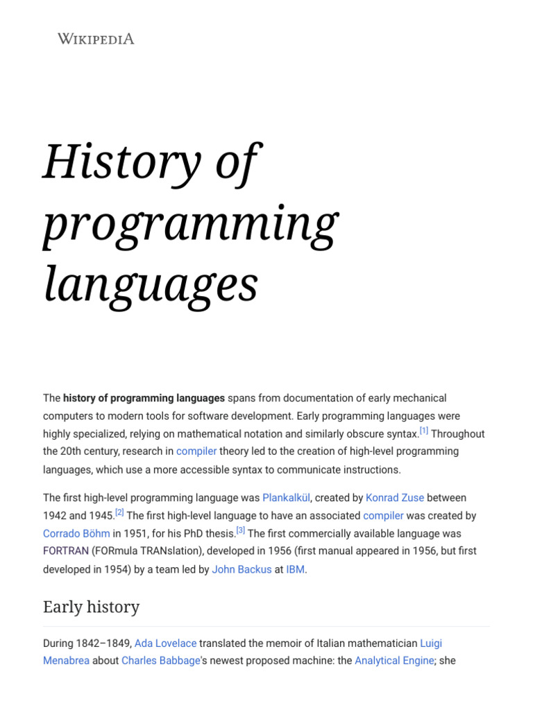 History of Programming Languages - Wikipedia | PDF | Computer ...