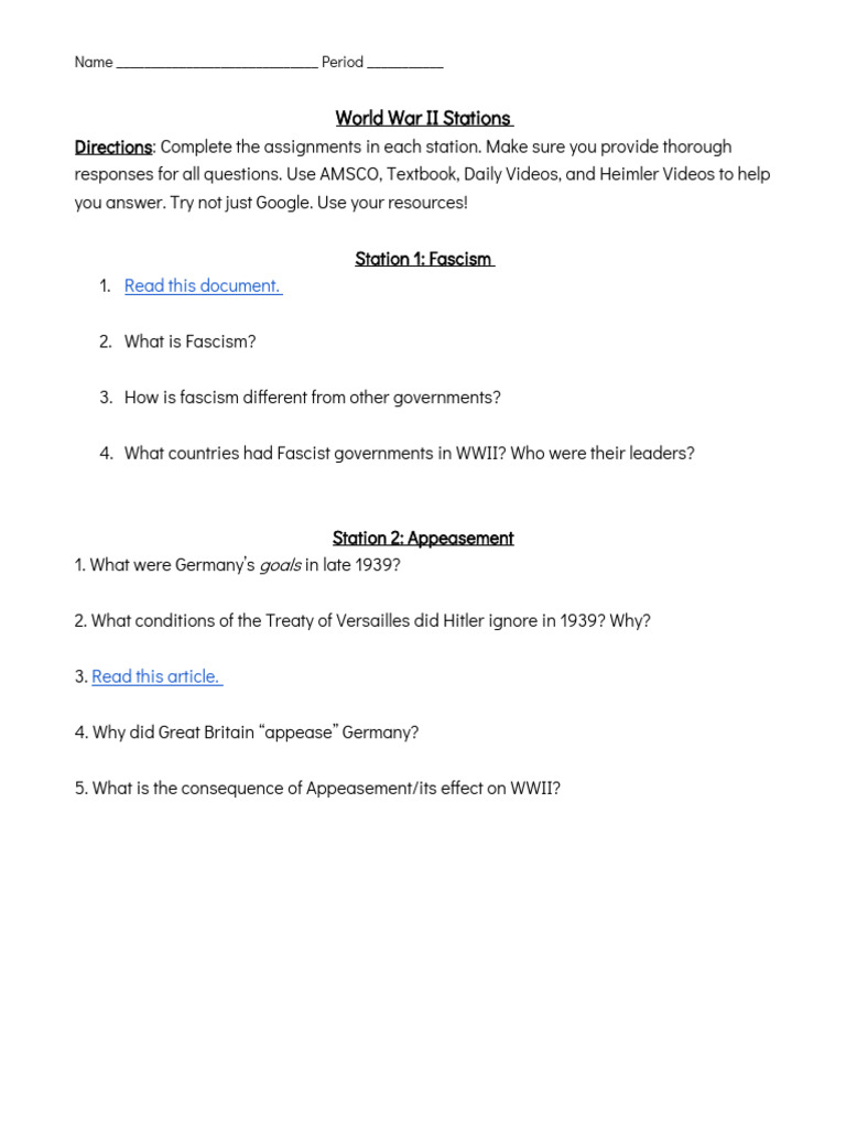 World War II Study Stations Guide | PDF | World War II | Axis Powers