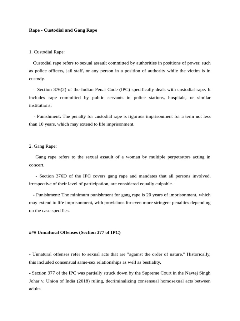 Custodial and Gang Rape Laws in India | PDF | Rape | Prostitution