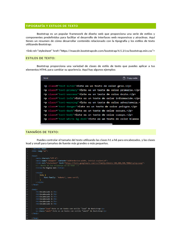 Tipografía y Estilos en Bootstrap | PDF
