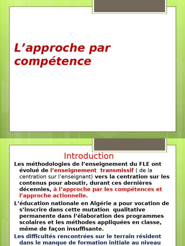 Approche par les compétences (1) | PDF | Pédagogie | Apprentissage