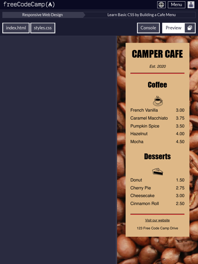 Build a Cafe Menu with CSS | PDF