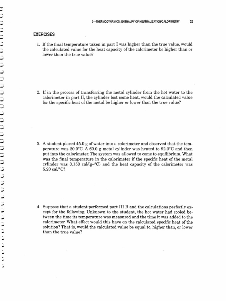 Enthalpy of Neutralization Exercises | PDF | Heat Capacity | Heat