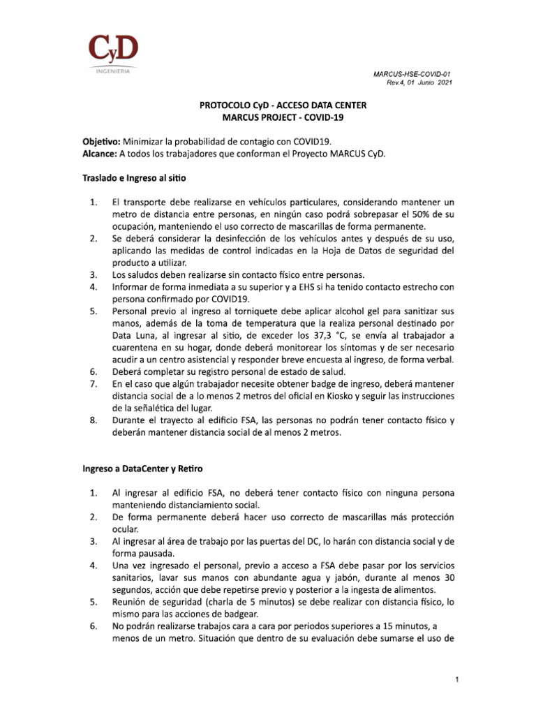 Protocolo Acceso DC Marcus Project Rev.4 | PDF