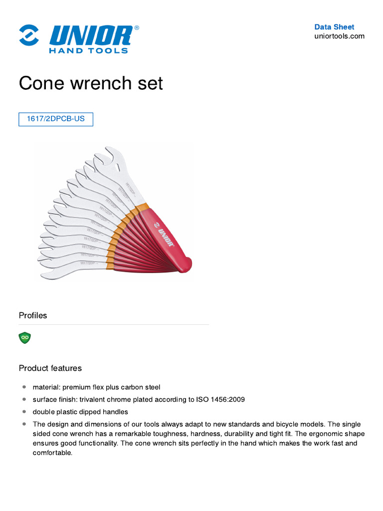Premium Cone Wrench Set Specifications | PDF