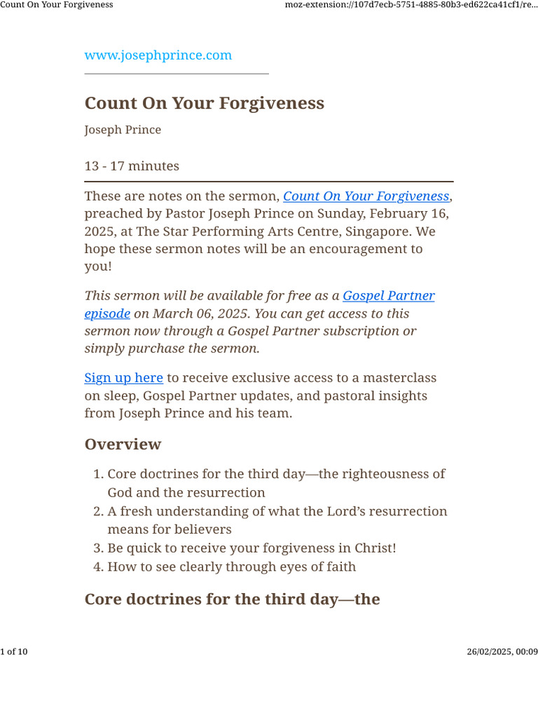 Count On Your Forgiveness Sermon Notes | PDF | Jesus | Sin