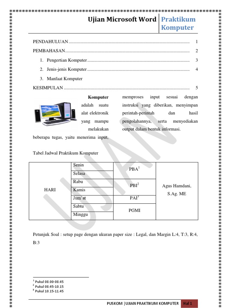 Soal Praktek Microsoft Word - Soal Ujian Praktik Ms : Download contoh