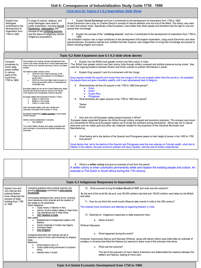 Unit 6 Review AP World | PDF | Human Migration | Imperialism