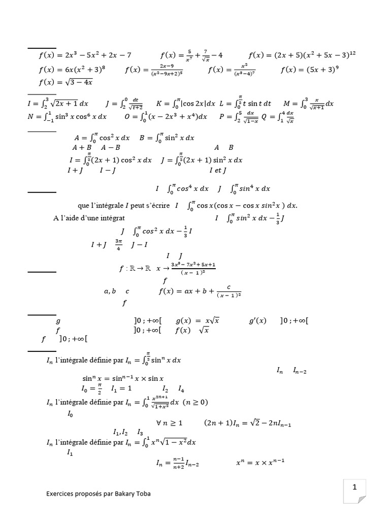 Primitives et Intégrales : Exercices Pratiques | PDF | Limite ...