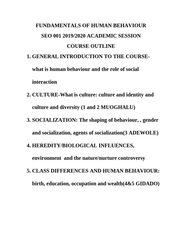 Human Behaviour Course Outline | PDF