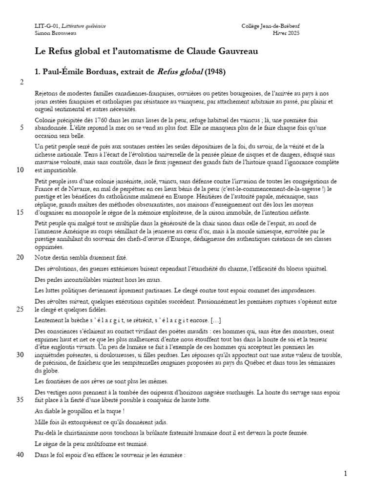 Refus Global : Révolte et Liberté au Québec | PDF | Québec