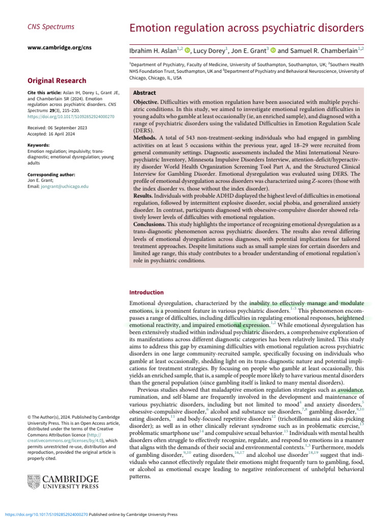 Emotion Regulation Across Psychiatric Disorders | PDF | Mental Disorder ...